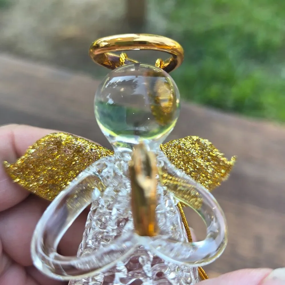 Carlton Cards Set of 2 Hand-Blown Glass Angel Ornaments with Gold Accents